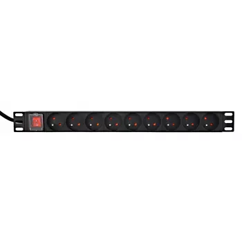 Toitejaotusseade GEMBIRD EG-PDU-9F2F — 9 prantsuse (tüüp E) pistikupesa, 1U riiul, 16A, 2 m kaabel