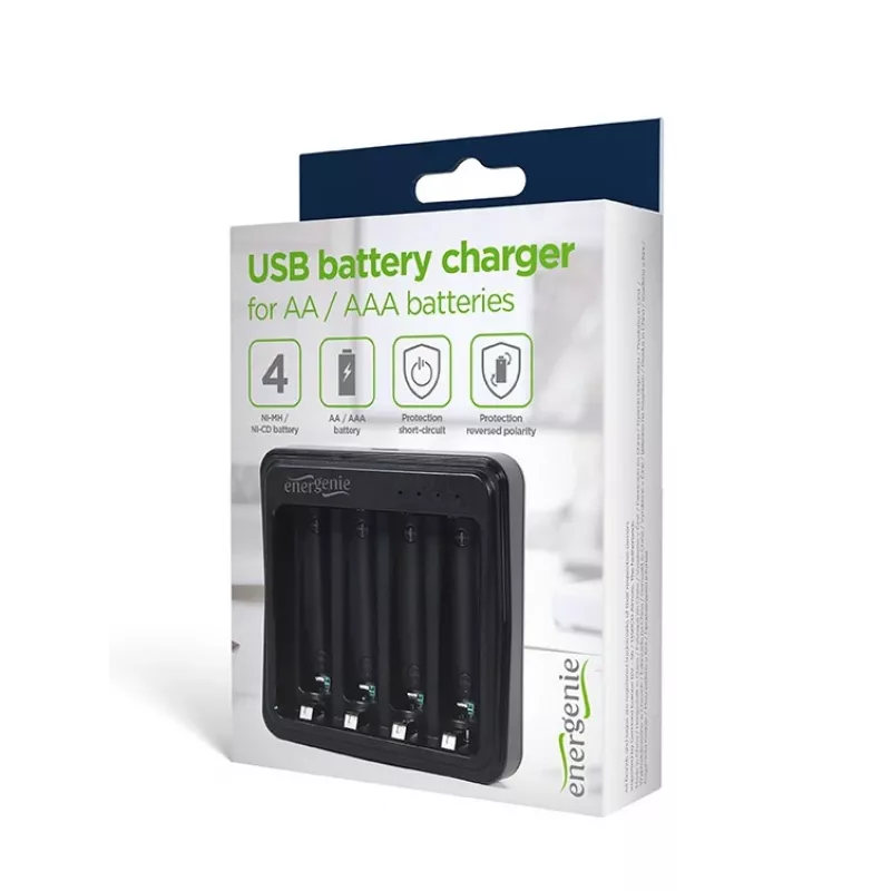Akulaadija Gembird BC-USB-03 USB-ühilduv AA AAA must