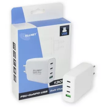 Toiteplokk ALLNET PSU-GaNPD-USB-1A3C-130W — 130 W, 1× USB-A, 3× USB-C