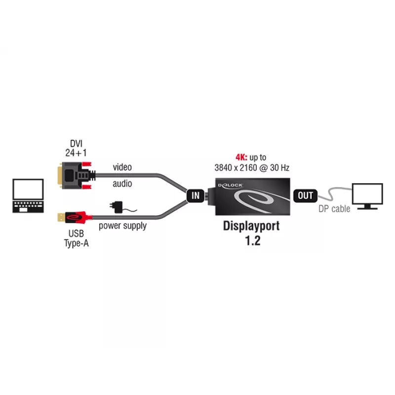 DVI-D 24+1 + USB-A / DisplayPort 20-kontaktiline kaabel DeLOCK 62596