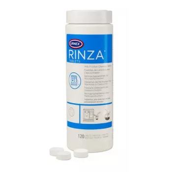 Puhastustabletid URNEX Rinza M61 — 120 tk, piimavahustaja puhastamiseks, valge, 480 g pakend