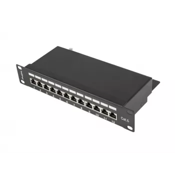 Patch panel LANBERG PPF6-9012-B — 12-pordiline RJ45, metallist, must, 1U (215×44.5×130 mm)