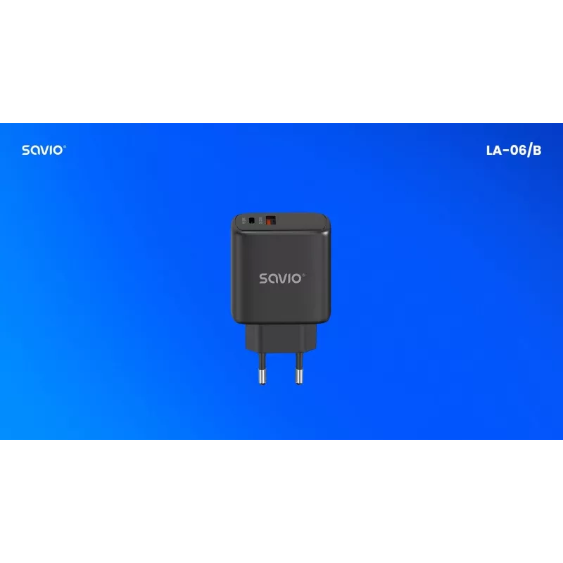Välistingimustesse mõeldud laadija SAVIO LA-06/B USB USB-C 30W Power Delivery 1x USB-C Must, 5–20V, 3A/9V, 3A/5V, 3A/12V, 2,1A