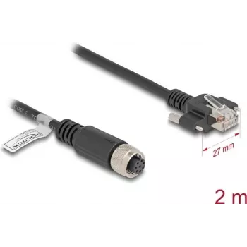 Võrgukaabel DeLOCK M12 kaabel A-kodeeritud 8-kontaktiline emane RJ45-pistikule Cat.5e 2 m must