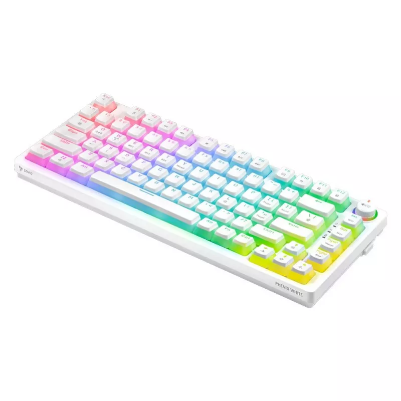 Mängurklaviatuur Savio Phenix Valge GAT RED PUD Juhtmega Juhtmevaba USB Bluetooth RGB LED