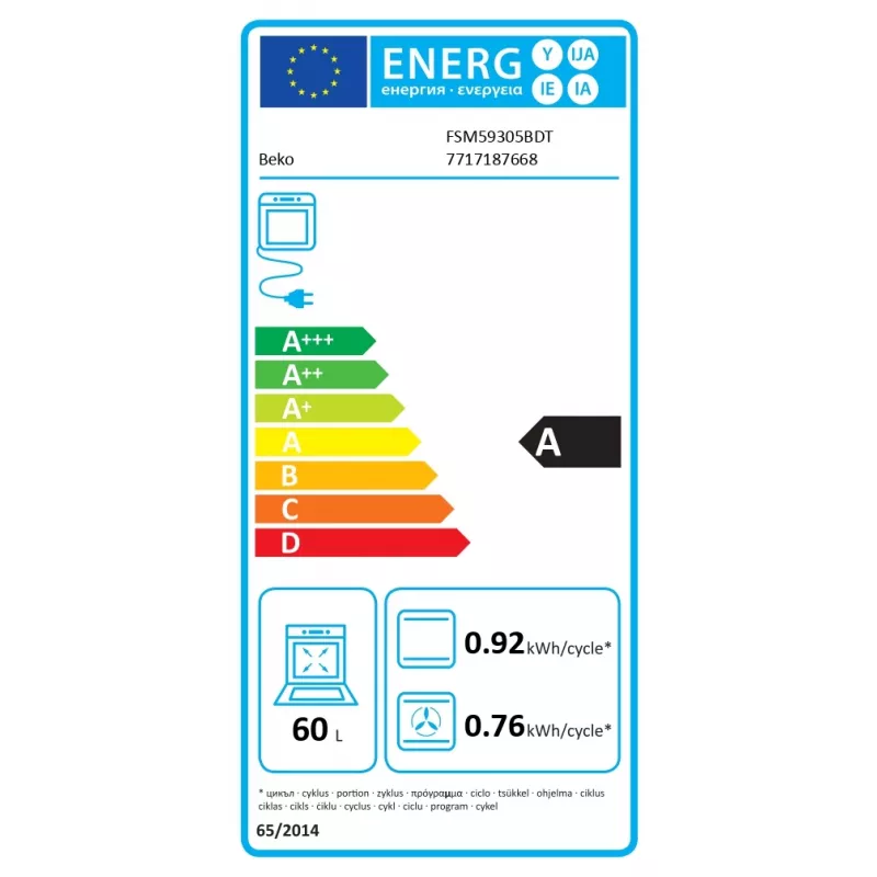 Induktsioonpliit elektriahjuga Beko FSM59305BDT, 60 L, 50 cm lai, must, energiaklass A, 4 tsooniga võimendusega induktsioonpliit