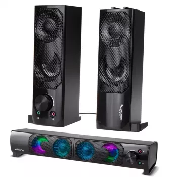 2-in-1 arvuti kõlaririba RGB LED taustavalgustusega stereo mängude jaoks USB 2 x 3 W AUX 3,5 mm