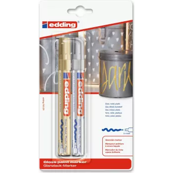 Markerpliiatsid Edding e-750 Gold Silver — metallik tint, ümmargune korpus, 2 tk pakend