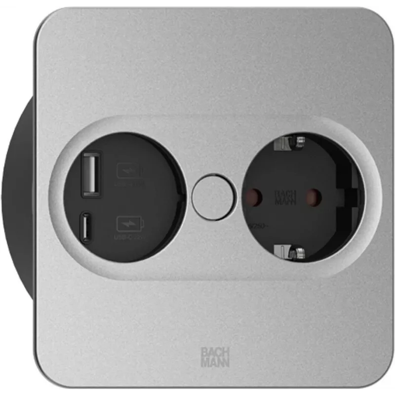 Tüüp F pistikupesa + USB A + USB C Bachmann 946.105 roostevaba teras