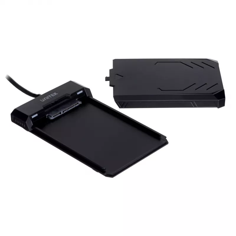 HDD/SSD korpus Unitek Y-3036, 2,5-tolline SATA III, USB 3.2 Gen 1 (5 Gbit/s), UASP, integreeritud USB-A kaabel, must