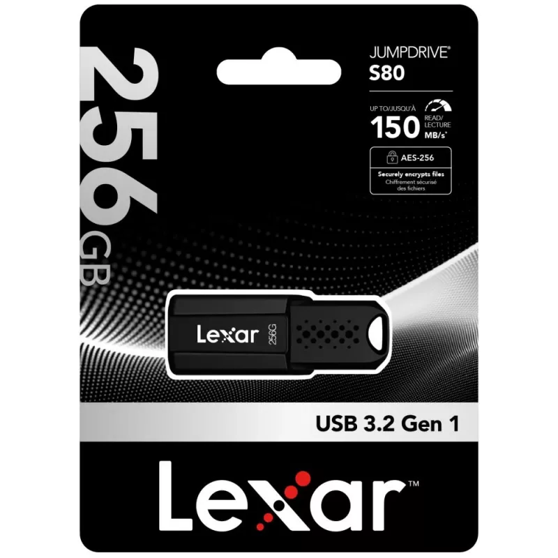 USB-mälupulk Lexar JumpDrive S80 256 GB, USB Type-A, USB 3.2 Gen 1, must, 20 g