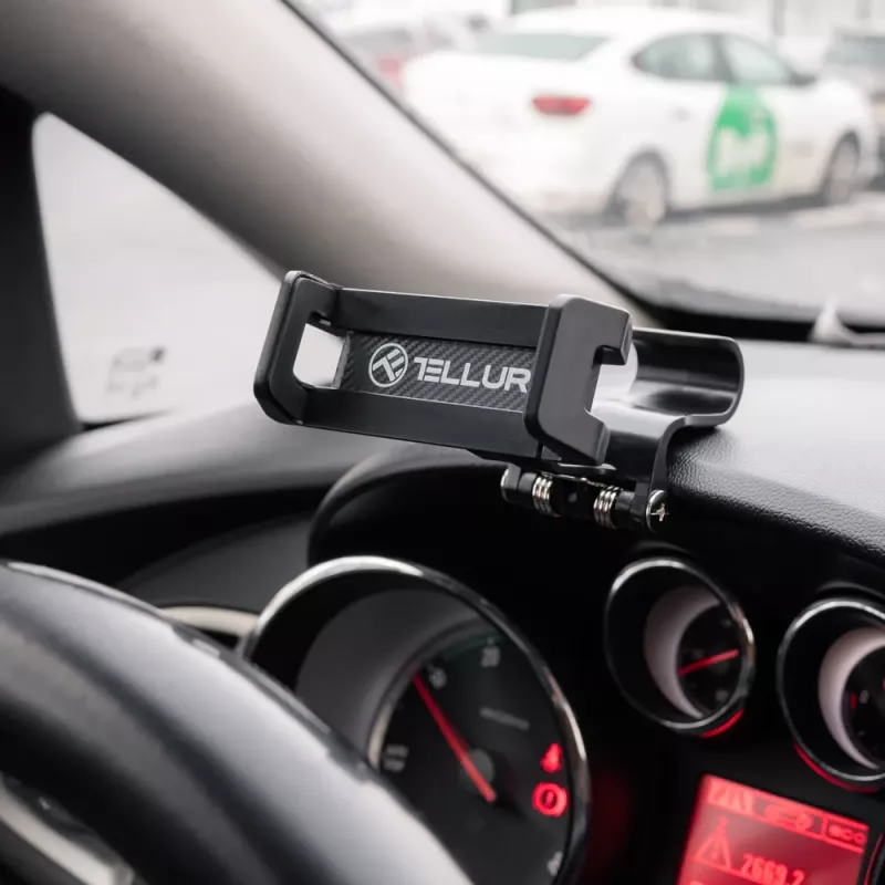 Telefonihoidik Tellur TLL171261 — universaalne kompaktne reguleeritava nurgaga auto- ja lauahoidik, must