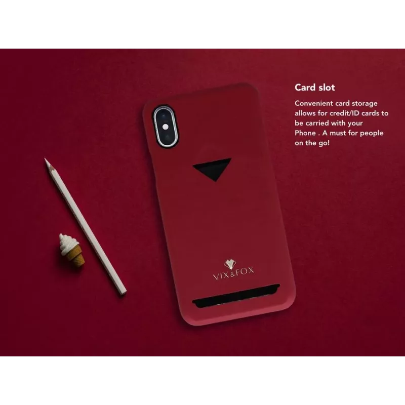 Kaardipesaga tagakest VixFox iPhone XSMAX Ruby Red – kaitsev tagakaas integreeritud kaardipesaga