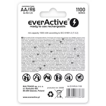Laetavad NiMH patareid everActive EVHRL6-1100 1,2 V 1100 mAh — 4 tk, silindrilised