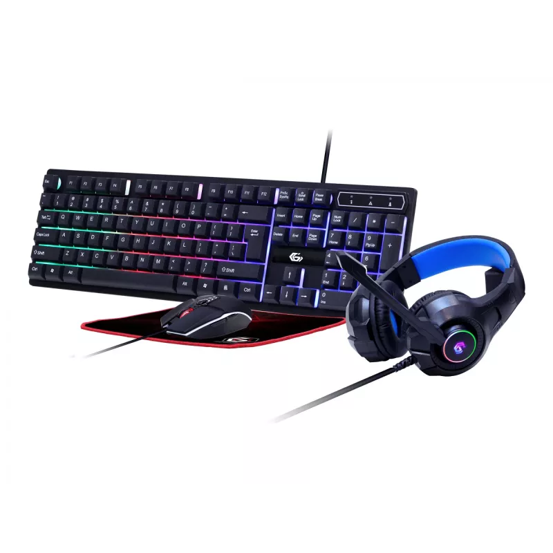 Mänguklaviatuur hiirega GEMBIRD GGS-UMGL4-02 — täissuuruses USB QWERTY USA inglise, must, LED-taustvalgustus
