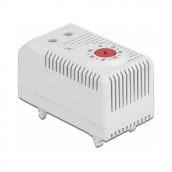 Termostaat DELOCK 66824, plastkorpus, IP20, 30 W, 250 V, 10 A, 43×60×33 mm, hall/punane