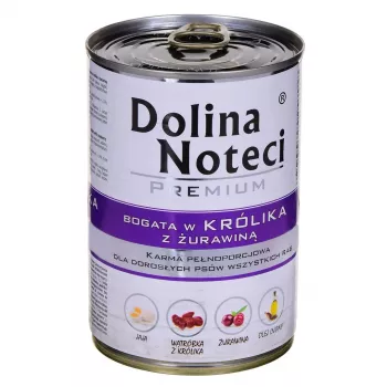 Märg koeratoit dolina noteci Premium rikkalik küüliku ja jõhvikaga 400 g — täiskasvanud, teraviljavaba, gluteenivaba, 12% valku
