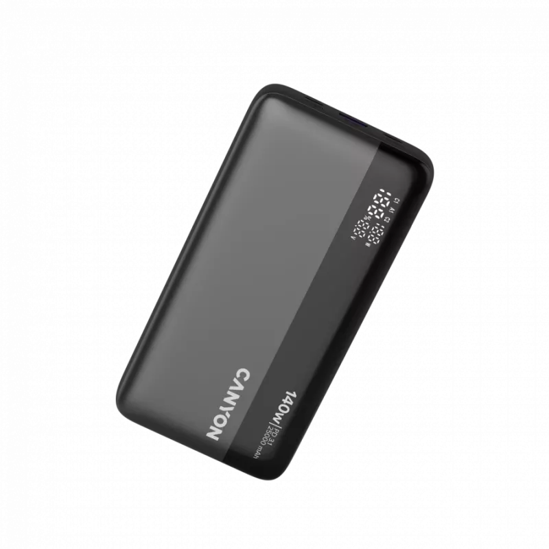 CANYON Power Bank PB-240, 25000mAh PD140W ekraaniga toitepank, mõõtmed 160,0x82x27 mm, kaal 508±10 g, tumehall