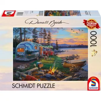 Pusle schmidt spiele 58533 — 1000 tükki, “Järveäärne telkimisidüll” maaliline illustratsioon