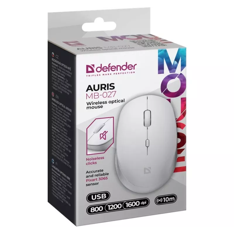 Juhtmevaba hiir vaikse klõpsuga AURIS MB-027 800/1200/1600 DPI valge