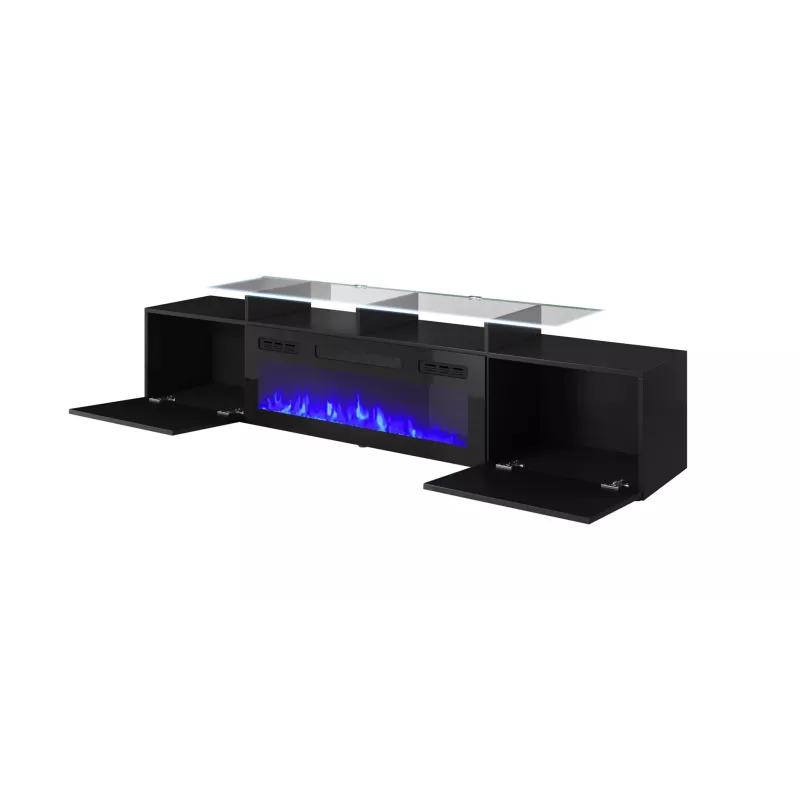 TV-kapp Cama Meble ROVA elektrikaminaga, 190x37x48 cm, must/must läikiv