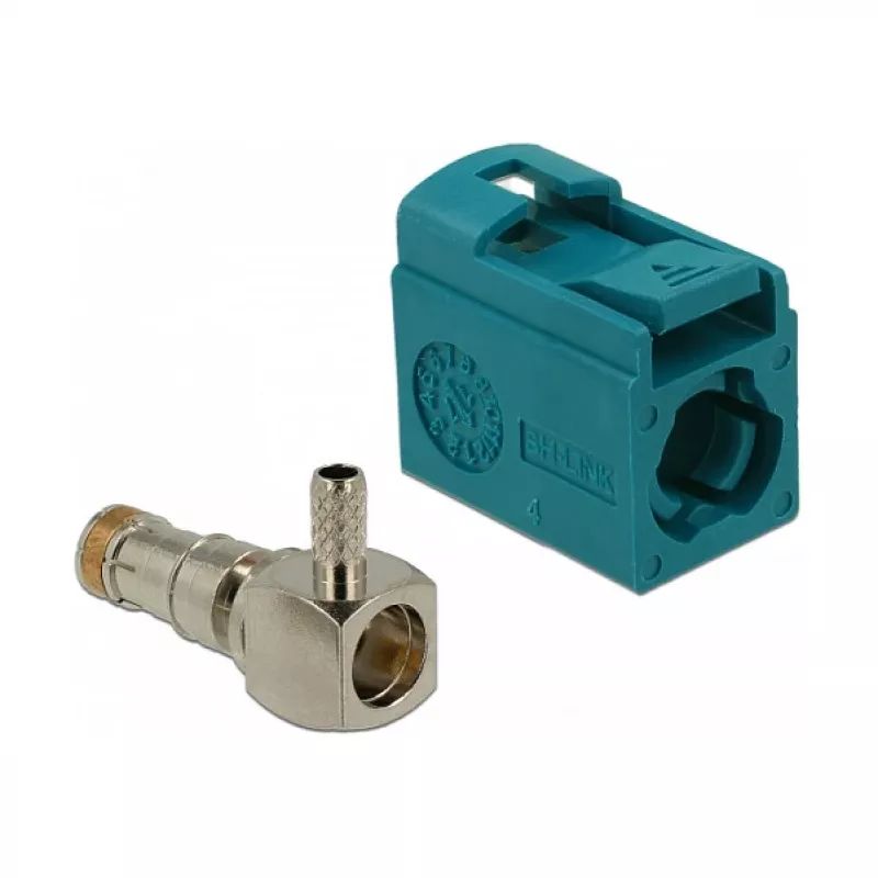 Koaksiaalkonnektor DELOCK 89723 — FAKRA Z isane, 90° nurgaga, 13,8×21,5×9,5 mm