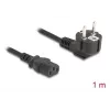 Toitejuhe DELOCK CEE 7/7 (E+F) IEC C13 90° nurga all, 1 m, H05VV-F 3x1,00 mm², must