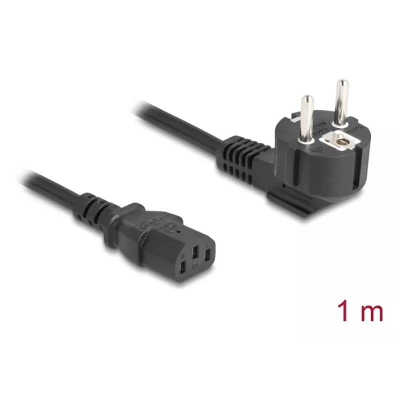 Toitejuhe DELOCK CEE 7/7 (E+F) IEC C13 90° nurga all, 1 m, H05VV-F 3x1,00 mm², must