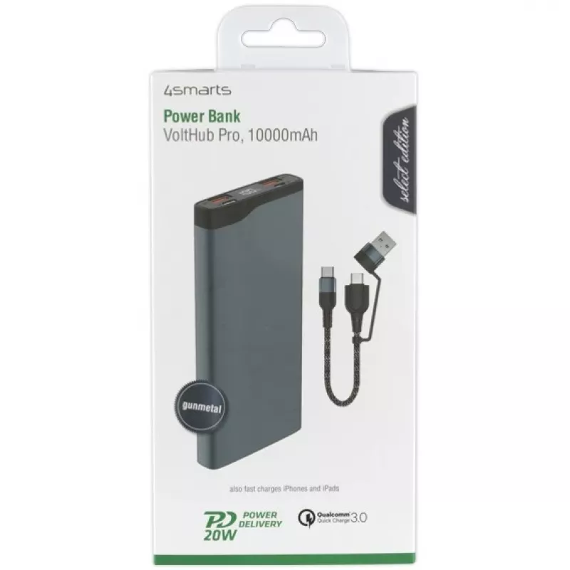 4Smarts akupank VoltHub Pro 10000 mAh 22,5 W kiirlaadimisega, PD, tumehall *Select Edition*