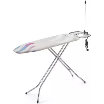 Täismõõdus triikimislaud Vileda 167342 — 1200×380 mm plaat, max kõrgus 97 cm, kokkupandav ja triikrauahoidjaga