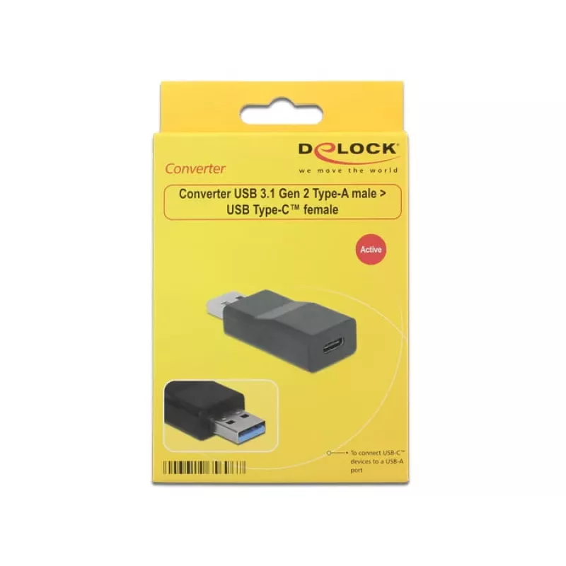 Kaabli pistikuadapter DeLOCK 65696 USB 3.1 Gen 2 A-tüüp C-tüübiks Must