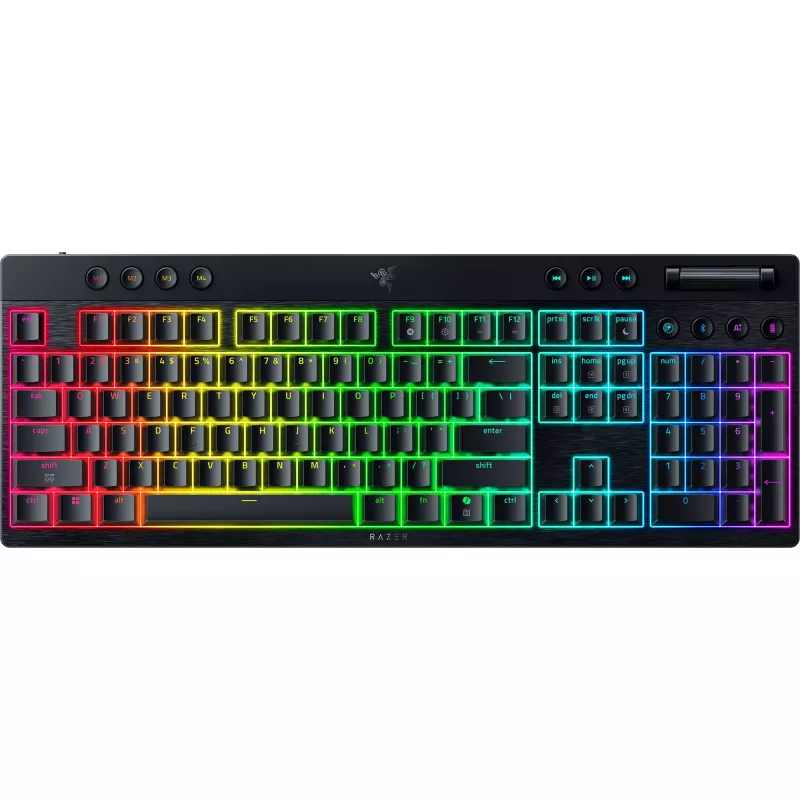 Mehaaniline madala profiiliga klaviatuur Razer MustWidow V4 — oranžid lülitid, juhtmevaba Bluetooth