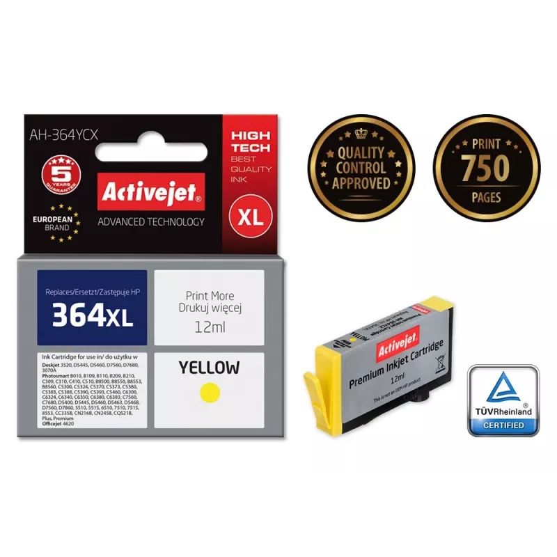 Activejet AH-364YCX tint (asendus HP 364XL CB325EE jaoks; Premium; 12 ml; kollane)