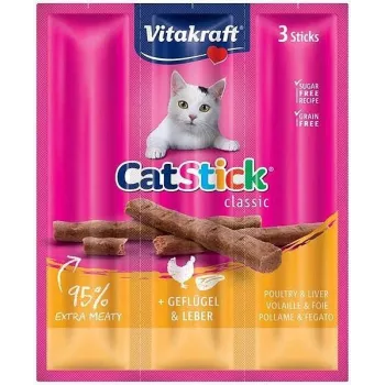 Kassimaius Vitakraft CatStick Mini linnumaks — lihased tahked snäkid, 3 tk, 18 g, teraviljavaba