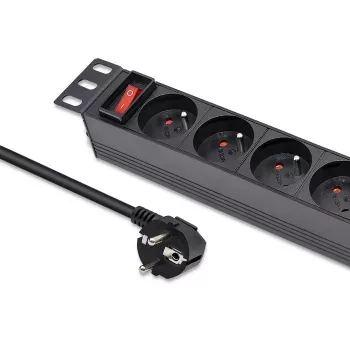 Qoltec alumiiniumist PDU 10'' RACKile | 1U | 16A | 4xPRANTSUSE | 1,8 m