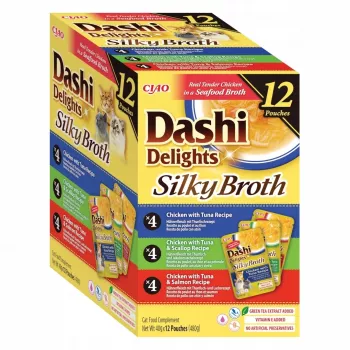 Märg kassitoit INABA Dashi Delights Silky Broth Kana segu, 12×40 g kotikesed, täisväärtuslik toit täiskasvanud kassidele