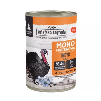 Märg koeratoit wiejskazagroda Puppies Monoprotein Turkey 400 g, gluteenivaba, noorele koerale, täisväärtuslik sööt