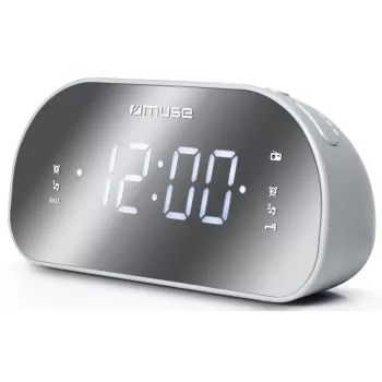 Kellraadio Muse M-170CMR — digitaalne kellraadio, 1,2-tolline LED-ekraan, FM, vahelduvvool 230 V, AAA varutoide, peegel/valge