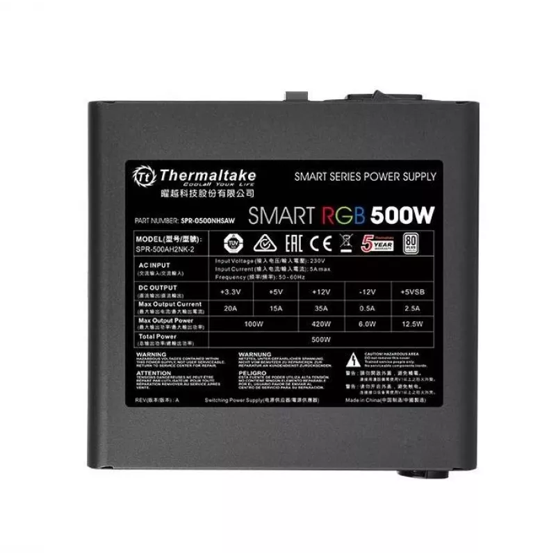 Thermaltake SMART RGB PS-SPR-0500NHSAWE-1 - Toiteplokk (sisemine) - ATX12V 2.3 - 80 PLUS - AC 230 V - 500 W - aktiivne PFC - must