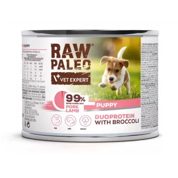 Märg koeratoit VETEXPERT RAW PALEO Duoprotein sealiha ja lambaliha kutsikatele 200 g, gluteeni- ja sojavaba, niiskus 81%