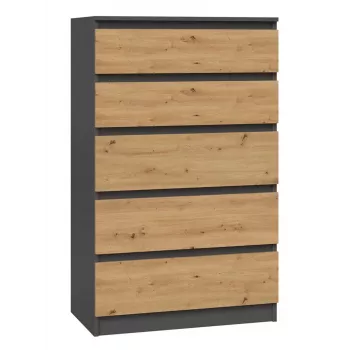 Kummut top e shop M5 ANTRACYT/ARTISAN 5 sahtlit, antratsiit/tamm, 700×1095×400 mm