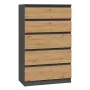 Kummut top e shop M5 ANTRACYT/ARTISAN 5 sahtlit, antratsiit/tamm, 700×1095×400 mm