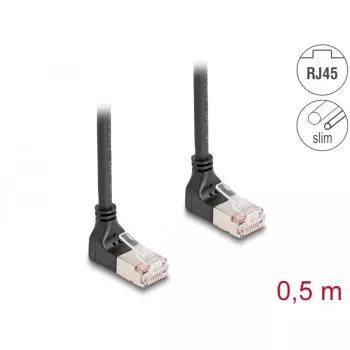 Võrgukaabel DeLOCK RJ45 Cat.6A S/FTP õhuke 90° ülespoole 0,5m must