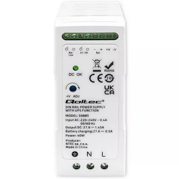 Qoltec 50885 Stabiilne DIN-liistule paigaldatav toiteplokk UPS-funktsiooniga | 40 W