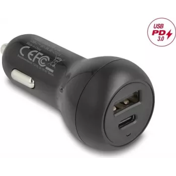 Autolaadija DELOCK 64329 — 12–24V sigaretisüütaja USB-C kiirlaadimine nutitelefonile ja tahvelarvutile, must