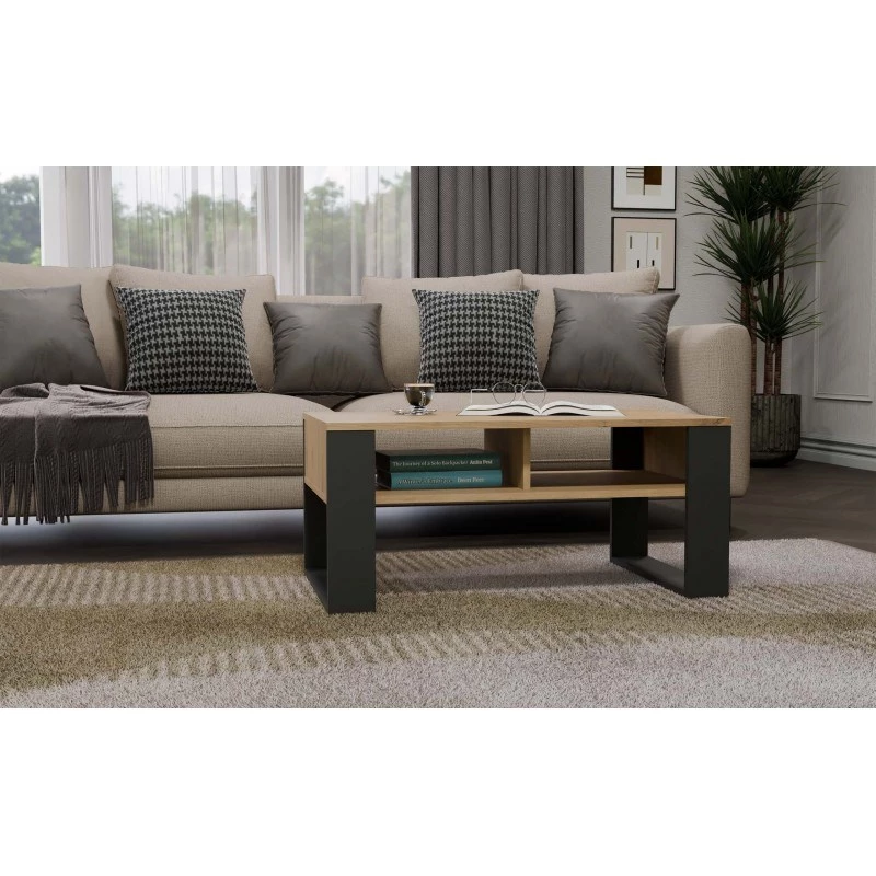 Kohvilaud top e shop Modern 90×58×50 cm, antratsiitkarkass, kunstnikutamme riiulid, matt
