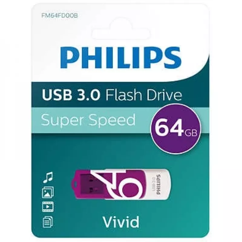 Philips FM64FD00B USB-mälupulk 64 GB USB Type-A 3.2 Gen 1 (3.1 Gen 1) lilla, valge