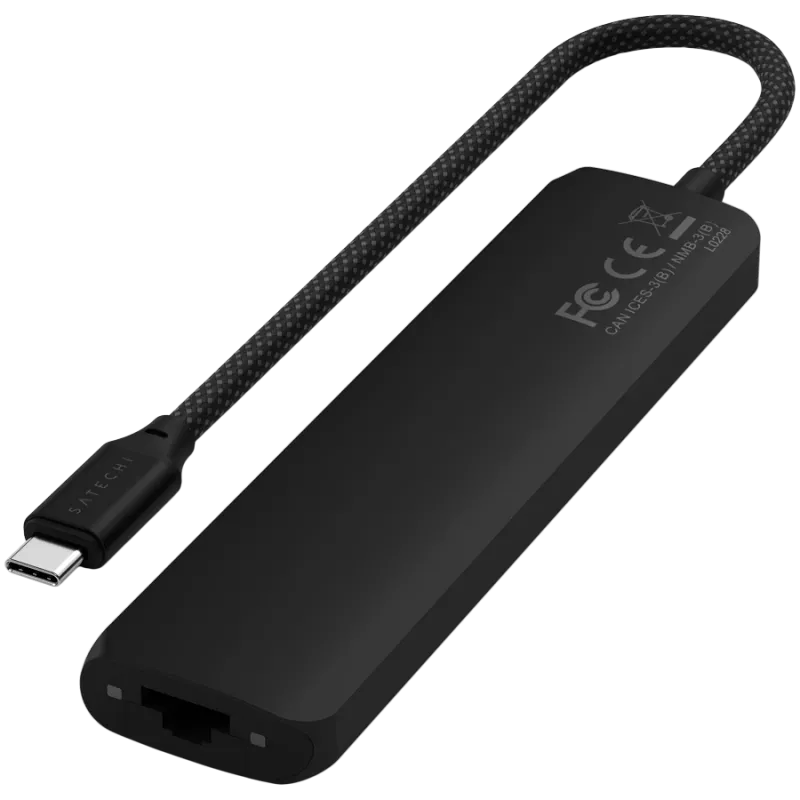Satechi 7-ühes USB-C Slim Multiport Adapter Ethernet (USB-C PD, 2x USB-A, HDMI 4K, Ethernet, mälukaardilugeja micro/SD) (Must)