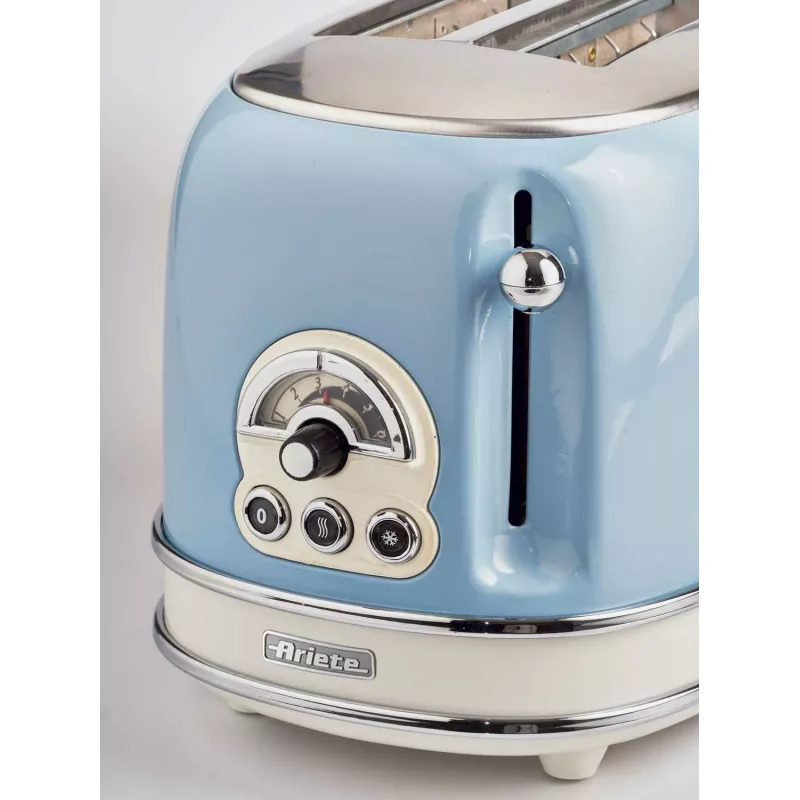 Ariete 155 Design 2 Slice Röstsai valmistaja võileivakorvidega, 6 röstimisastet, 810 W, roostevabast terasest korpus, eemaldatav purukauss, pastellsinine