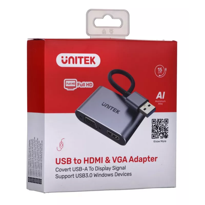 UNITEK V1304A videokaabli adapter 0,15 m USB Type-A HDMI + VGA (D-Sub) Hall